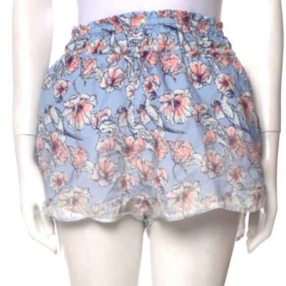 St Roche Bird Shorts Organic Cotton Floral Large White Blue Pink